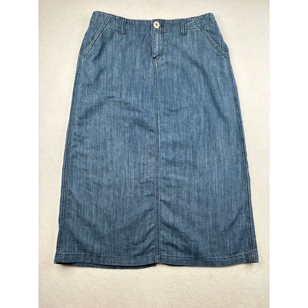Christopher & Banks Denim Skirt Womens 12 Back Flap Pockets Classic Modest - Picture 1 of 11